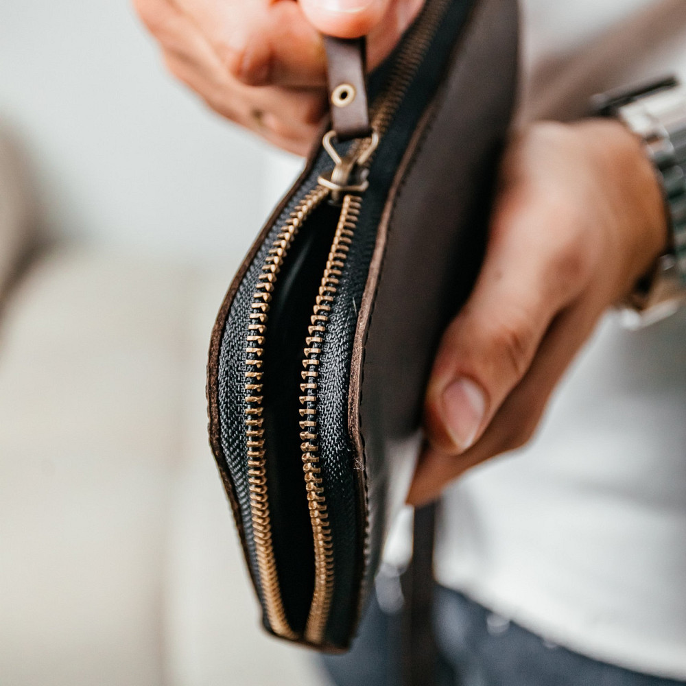 Чоловічий шкіряний гаманець, місткий клатч із відділеннями на блискавці, Crazy Horse, коричневийMasterSem Київ - фото 4