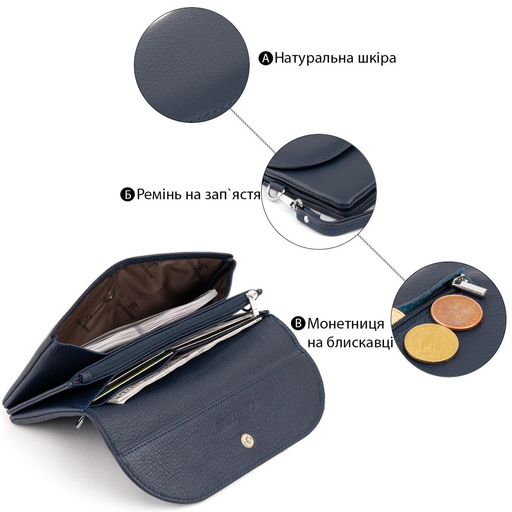 Клатч зі шкіри жіночий ST Leather 19317 Темно-синій Київ - фото 8