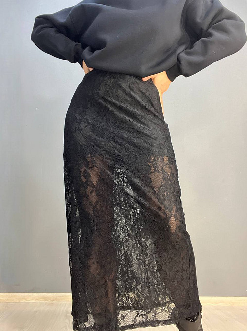 Юбка женская Shiqi 9313 гипюр прозрачная длинная с подкладкой черная, черный, L Одесса - изображение 3