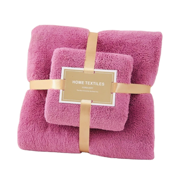 Набор 2 в 1 полотенец для душа и ванной для лица и тела,комплект банных флисовых полотенец 2 шт, малиновый Каменец-Подольский
