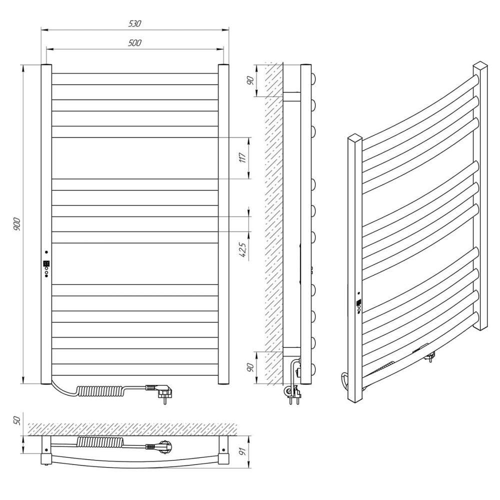 Електрична сушарка для рушників Laris Гранд П10 500Х900 Е ліва під'єднання. Київ - фото 6