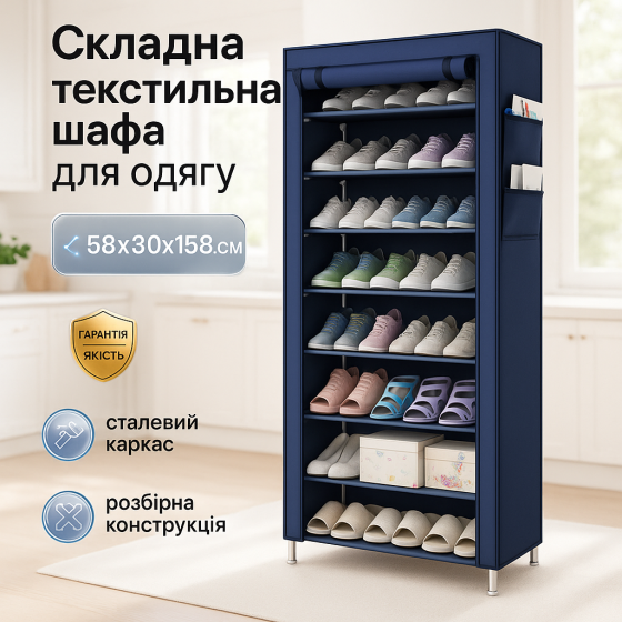 Мобильный шкаф для одежды и обуви, Компактный шкаф каркасный для одежды тканевый металлический JW-38 Львов