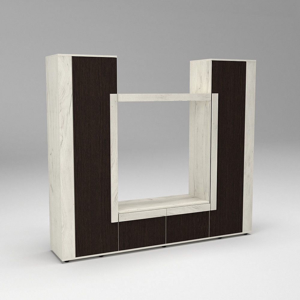 Стенка в гостиную под ТВ Эхо-4, Дуб Крафт Белый/Венге Магия, 2080х420х1850 Львов - изображение 2