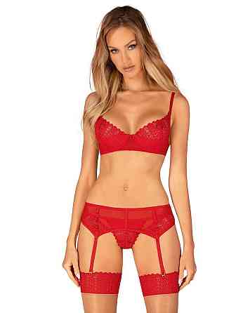 Комплект Obsessive Ingridia 3-pcs set XS/S, червоний, бюстгальтер, стрінги, пояс Sex Aura Київ