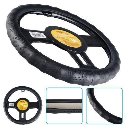 Чохол на кермо VLOD-24LC6 BK M чорний шкіряний з одним швом Харків - фото 1