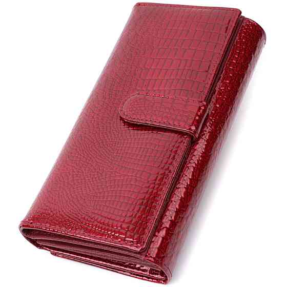 Шкіряний лакований гаманець з блоком для кредитних карток ST Leather 22682 Червоний Київ