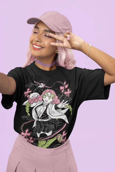 Футболка з аніме принтом Вбивця демонів оверсайз (S/M/L) Чорний AnimeJ1026 Дніпро - фото 3