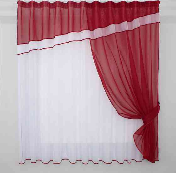 Кухонная занавеска VR-Textil № 018к штора и тюль с ламбрекеном красный с белым 270х170 см (50-215) Киев
