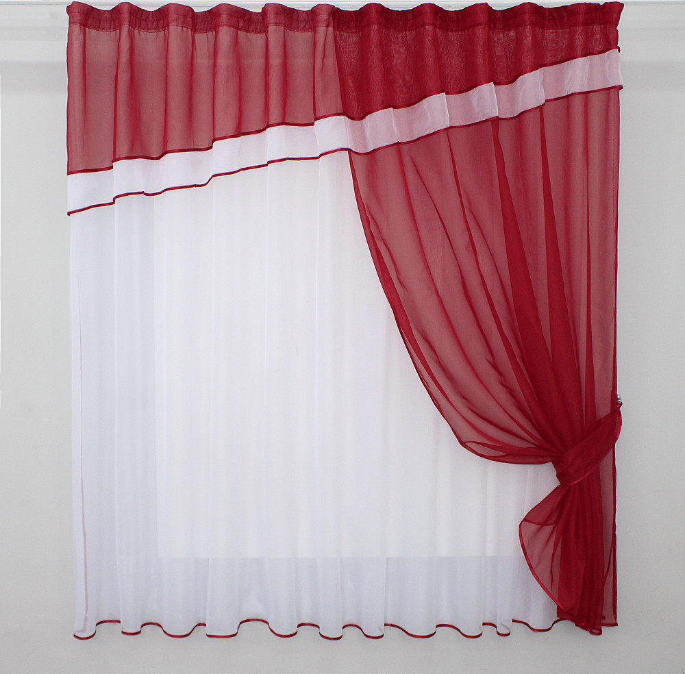 Кухонная занавеска VR-Textil № 018к штора и тюль с ламбрекеном красный с белым 270х170 см (50-215) Киев - изображение 1
