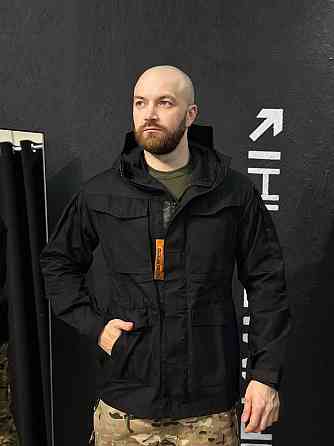 Чоловіча тактична куртка чорна ріп-стоп з капюшоном, водонепроникна і вітрозахисна, демісезонна Львів