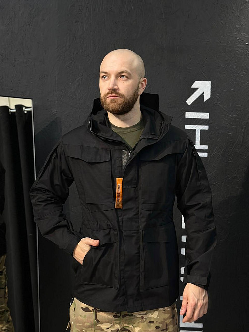 Чоловіча тактична куртка чорна ріп-стоп з капюшоном, водонепроникна і вітрозахисна, демісезонна Львів - фото 3