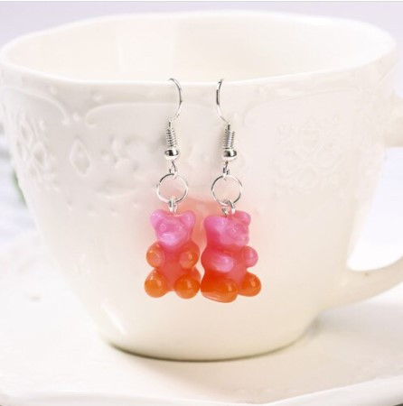 Детские сережки мишки оранжево-розовые - размер мишки 1,6*1см, смола Киев - изображение 1