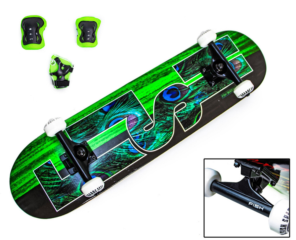 Скейтборд FISH Peafowl с защитой в комплекте. Нагрузка до 90 кг Одесса - изображение 1