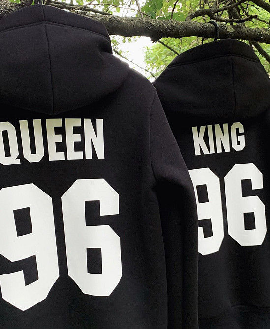 Парные толстовки KING \ QUEEN  с капюшоном и кармашком для парня и девушки Черновцы - изображение 1