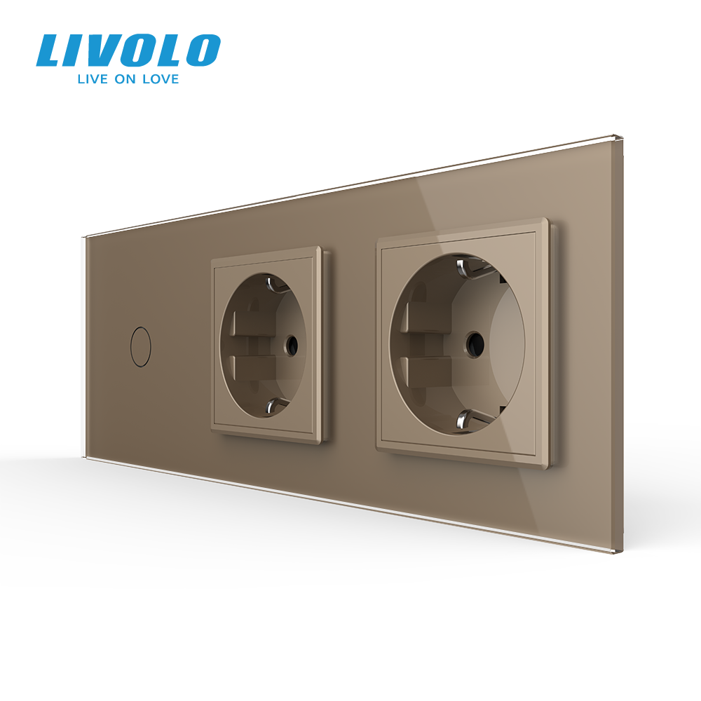 Сенсорний вимикач 1 сенсор 2 розетки Livolo золото скло (VL-C701/C7C2EU-13) Коломыя - изображение 5