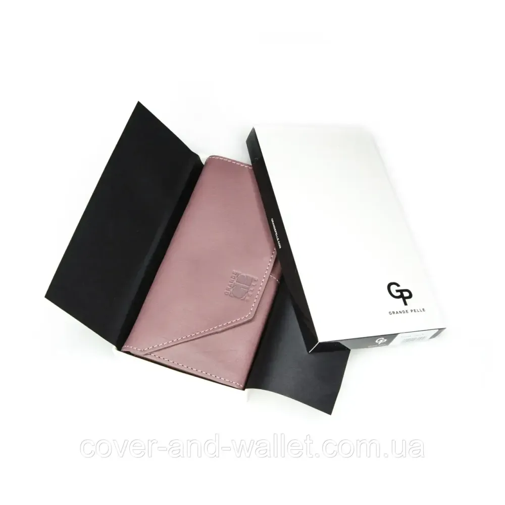 Пудровый женский кошелёк большого размера на магнитах ручной роботы Grande Pelle Festa 21010 Киев - изображение 9