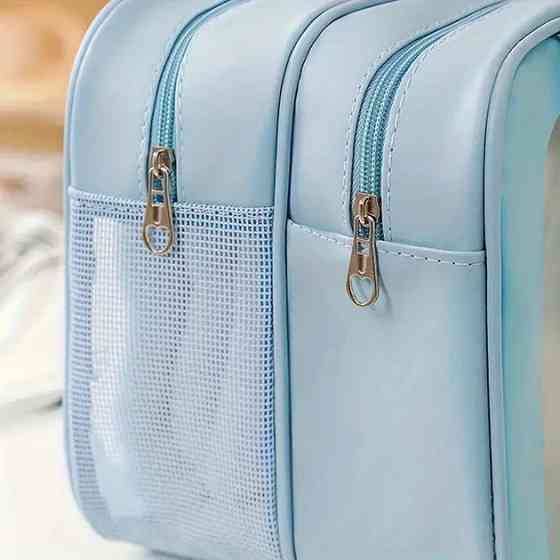 Косметичка из искусственной кожи на 2 отделения в ванную для сухих и влажных вещей, голубая Каменец-Подольский