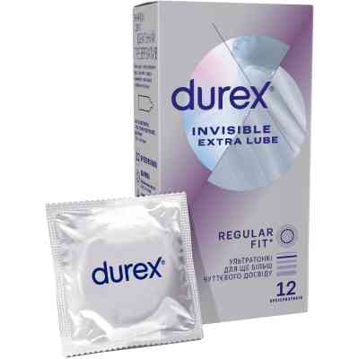 Презервативи Durex Invisible Extra Lube ультратонкі з додатковою змазкою 12 шт. (5052197057089) Вінниця