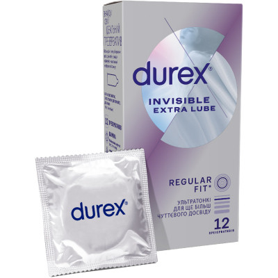 Презервативи Durex Invisible Extra Lube ультратонкі з додатковою змазкою 12 шт. (5052197057089) Вінниця - фото 1