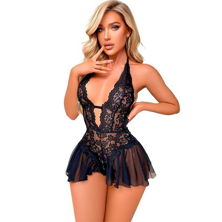 Сексуальний боді-пеньюар із відкритою спиною чорний — S/M — Еротична білизна Вінниця - фото 1