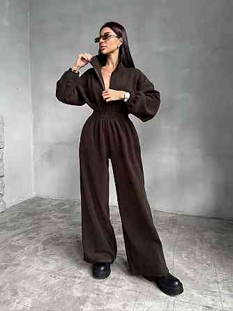 Женский стильный теплый комбинезон из флиса Шоколад Одесса