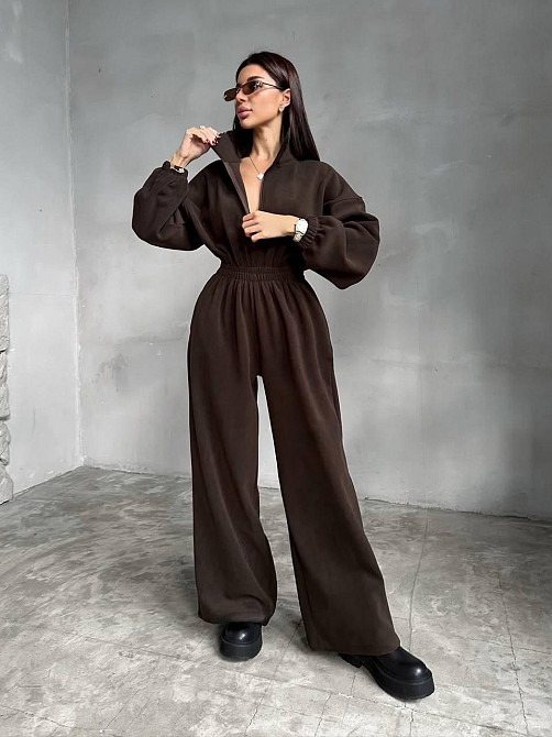 Женский стильный теплый комбинезон из флиса Шоколад Одесса - изображение 1