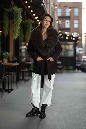 Женское пальто с меховым воротником Шоколадный, 42 Харьков