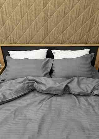 Комплект постельного белья Страйп-сатин Евро 200х230 с простыней на резинке Серый (88-109) Киев