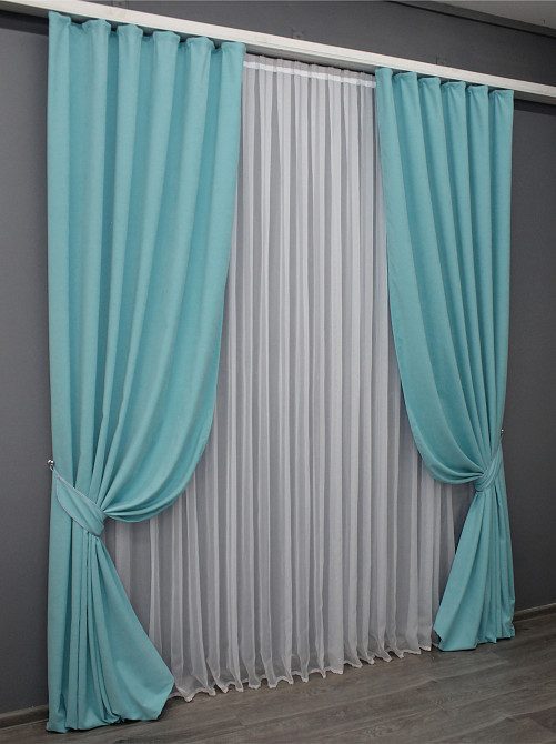 Комплект готовых штор VR-Textil Микровелюр Petek № 1524ш Голубой 150х270 см 2 шт (33-1034) Киев - изображение 3