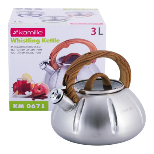 Чайник 3л із нержавіючої сталі зі свистком і скляною кришкою (ручки: зелена, синя, дерево) KAMILLE 0 Житомир - фото 8