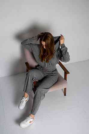 Женский стильный повседневный костюм двойка рубчик Серый Одесса