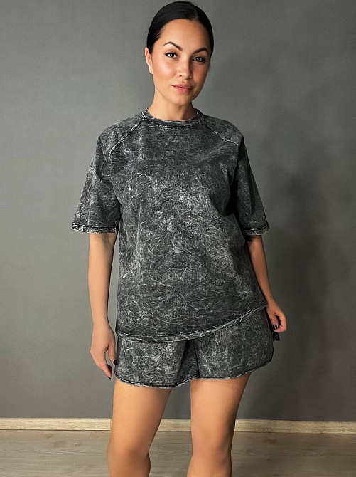 Костюм женский MMC 240014 футболка с шортами тай-дай вареный оверсайз черный, черный, S Киев - изображение 1