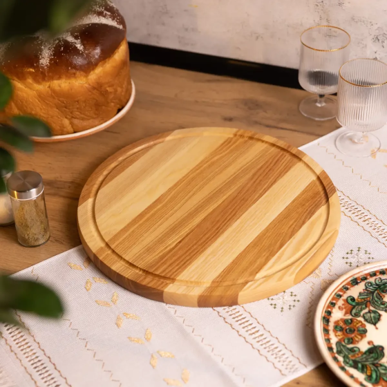 Обробна дерев'яна дошка кругла 25 см для подачі нарізки ясен C10W250 Коломия