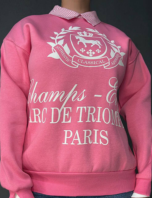 Світшот жіночий OLIVIA 2473 утеплений на флісі з коміром та принтом, рожевий, one size Київ - фото 19