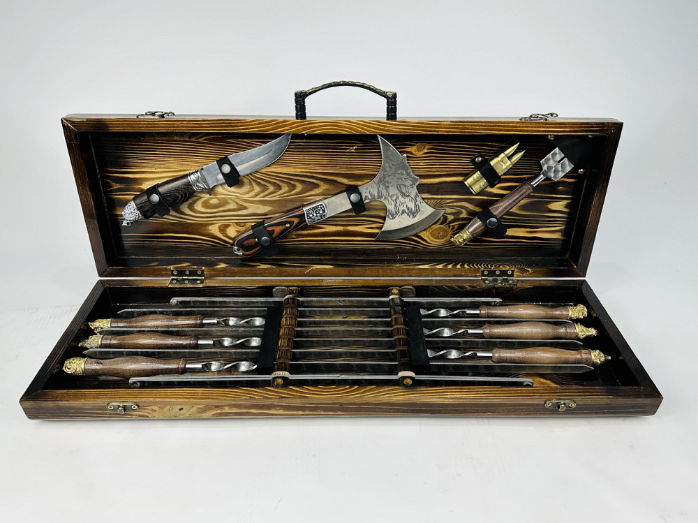 Подарунковий набір шампурів у дерев'яному кейсі САФАРІ (латунні голови звірів) HAPPY DAYS Тернопіль - фото 2