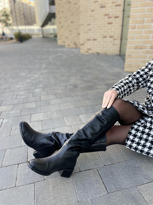 Valiente Чоботи жіночі VALIENTE чорні натуральна шкіра висота 41см обхват 37-38см каблук 8см (4 Коломыя - изображение 6