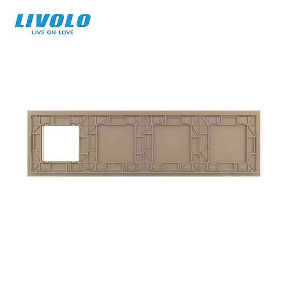 Рамка 4-постова порожня Х сенсорів 1 розетка (Х-Х-Х-0) LIVOLO, загартоване скло, золота, 294×80 мм (VL-P700/00/00/E-8A) Коломия