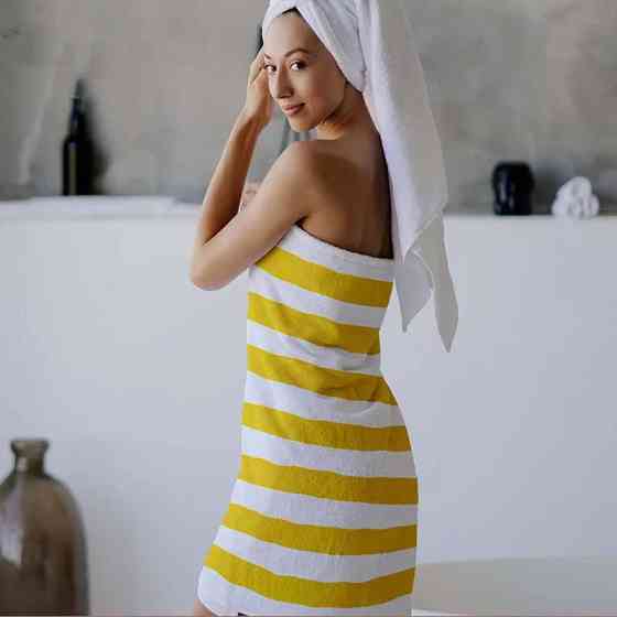 Рушник бавовна махра Lovely Svi для пляжа, басейна, ванної, отелей, SPA, саун, XL (75 x150 см) Біло - жовтий Київ