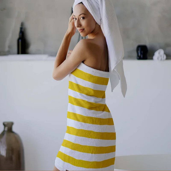 Рушник бавовна махра Lovely Svi для пляжа, басейна, ванної, отелей, SPA, саун, XL (75 x150 см) Біло - жовтий Київ - фото 2
