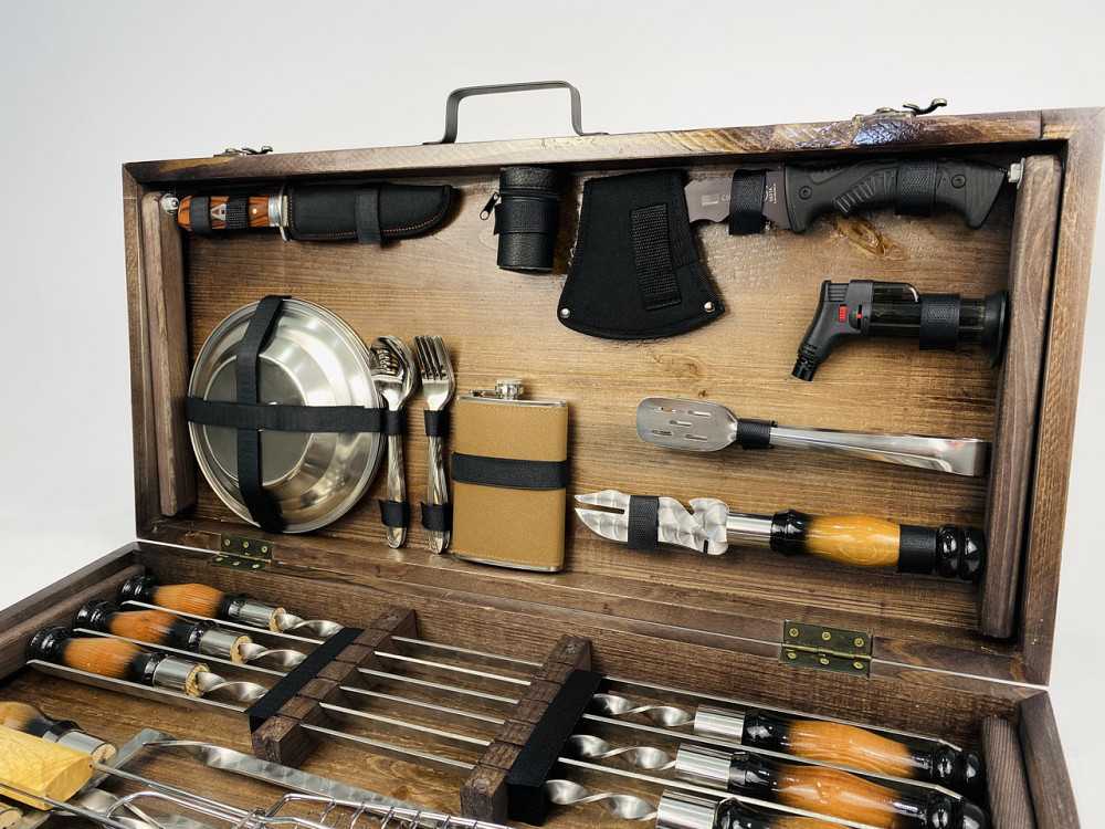 Подарунковий набір шампурів в дерев'яному кейсі ШАШЛИЧНИК LUX, ручна робота (шампура і аксесуари) HAPPY DAYS Тернопіль - фото 7