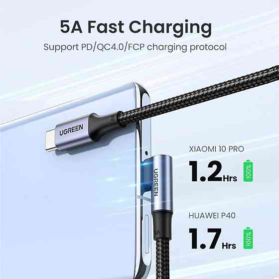 Кабель UGREEN US334 USB-C 2.0 to Angled USB-C M/M Cable Aluminium Shell with Braided 1m (Black)(UGR-70643) Николаев