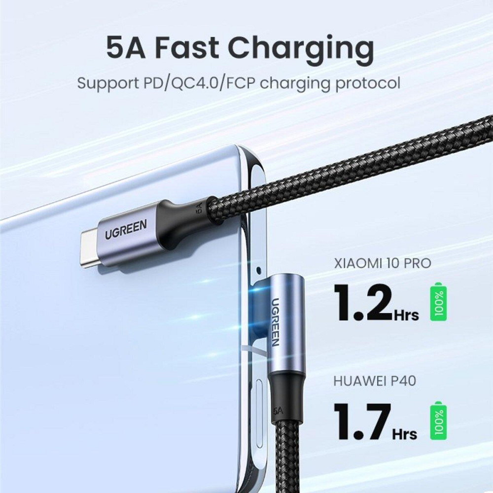 Кабель UGREEN US334 USB-C 2.0 to Angled USB-C M/M Cable Aluminium Shell with Braided 1m (Black)(UGR-70643) Николаев - изображение 5