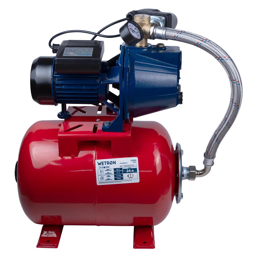 Станция 0.75кВт Hmax 45м Qmax 55л/мин (самовсасывающий насос) 24л Украина WETRON JET80А5 (775042/24) Ровно - изображение 4