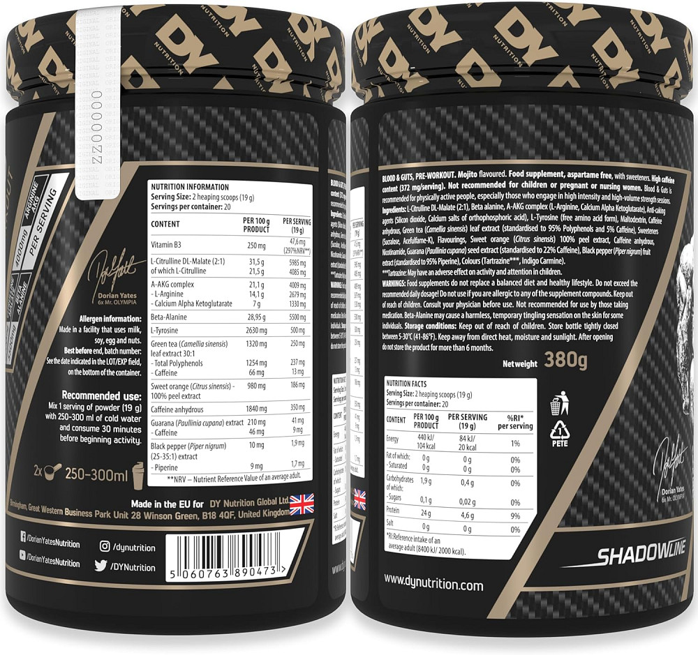 Передтренувальна добавка Dorian Yates Blood and Guts 380g (Mojito) Луцьк - фото 2