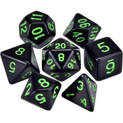Набор кубиков для настольных игр Games 7 Days Opaque 7 Dice Set - Black (w-green) (g7dopaq01) Винница - изображение 1
