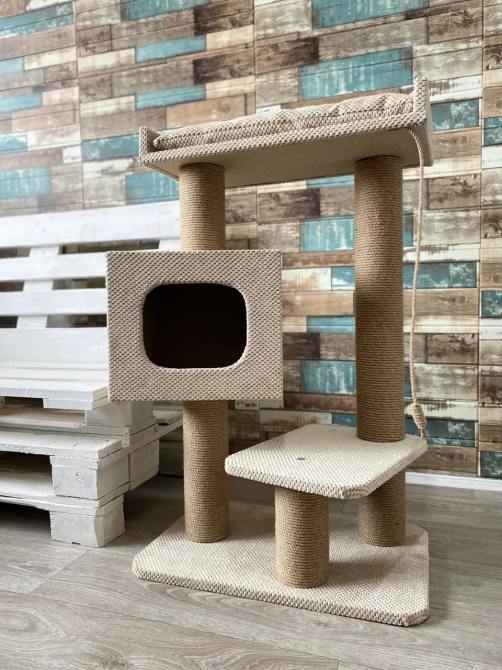 Когтеточка дряпка с домиком, лежанкой и подушкой 95×60×40 см для котов Киев - изображение 8