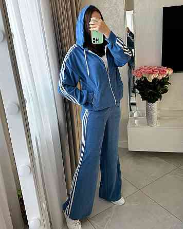Женский стильный прогулочный велюровый костюм двойка Голубой, 48/50 Одесса