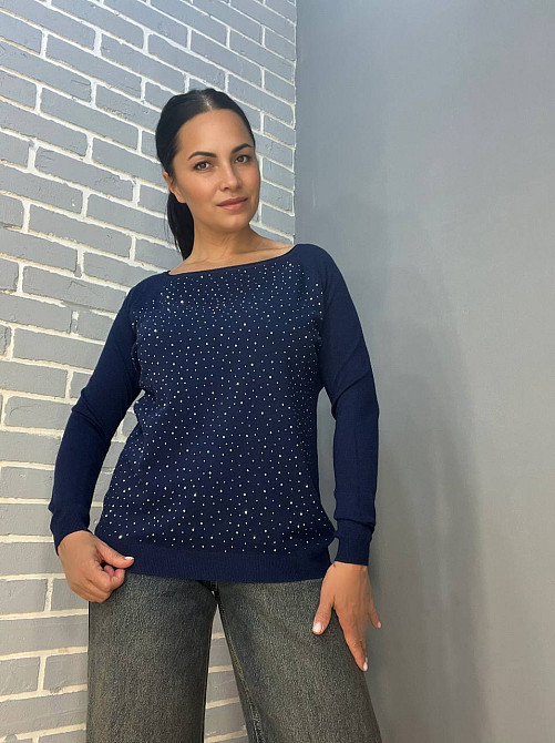 Джемпер женский ACCORDDREAM 9067 тонкий свитер россыпь камней, темно-синий, one size Киев - изображение 9