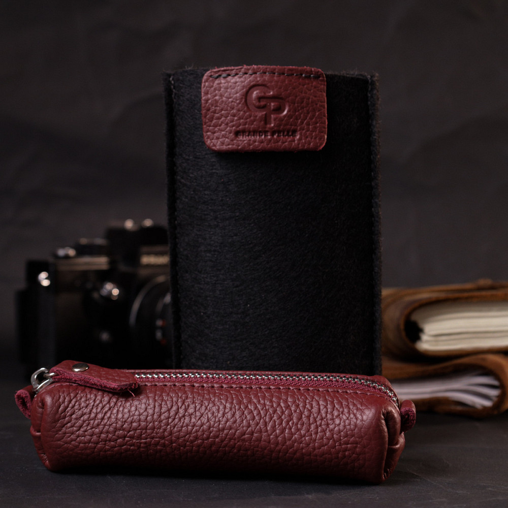 Надійна шкіряна ключниця GRANDE PELLE 11667 Бордовий Київ - фото 9