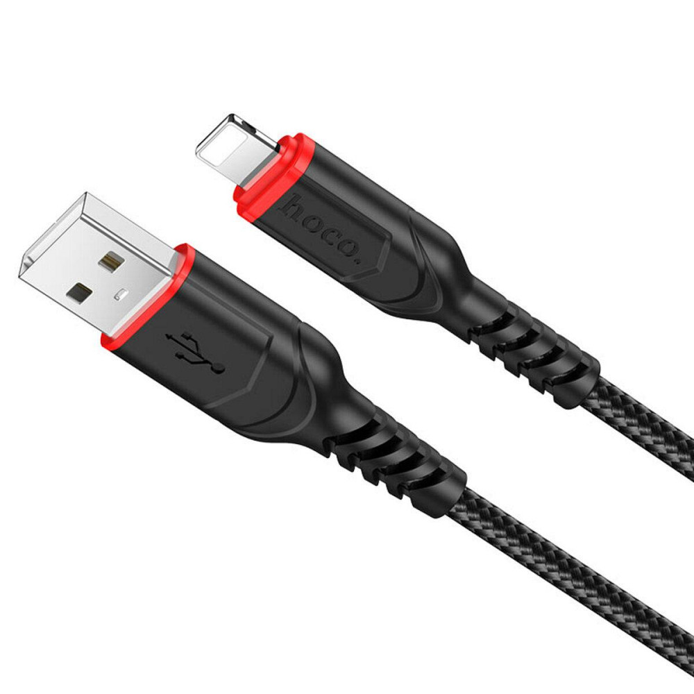 Кабель HOCO X59 USB - Lightning 2.4A, 1m, нейлон, TPE конектори, колір чорний 6931474744869 Одеса - фото 1